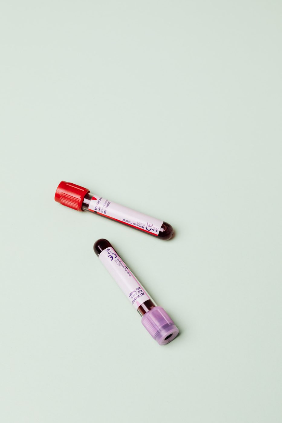 Blood collection vials on a clinical surface